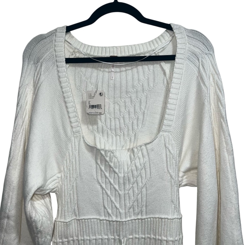NEW NWT Free People Emmaline Mini Dress Cutout Sweater Dress In White - Picture 3 of 11